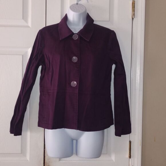 Christopher & Banks eggplant purple button down lightweight jacket blazer Sz MP - Picture 1 of 5